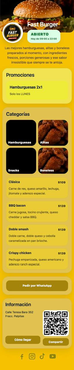 Demo menú digital Fast Burger